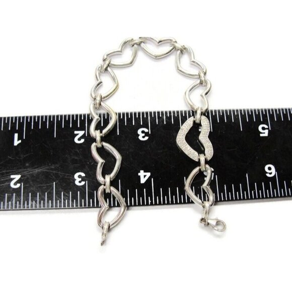 Heart Links Bracelet 8" Simulated Cubic Zirconia 925 Sterling Silver Vintage - Picture 5 of 8